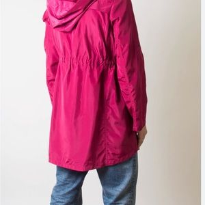 100% SILK HOT PINK Fuchsia Anorak Hooded Jacket Size M